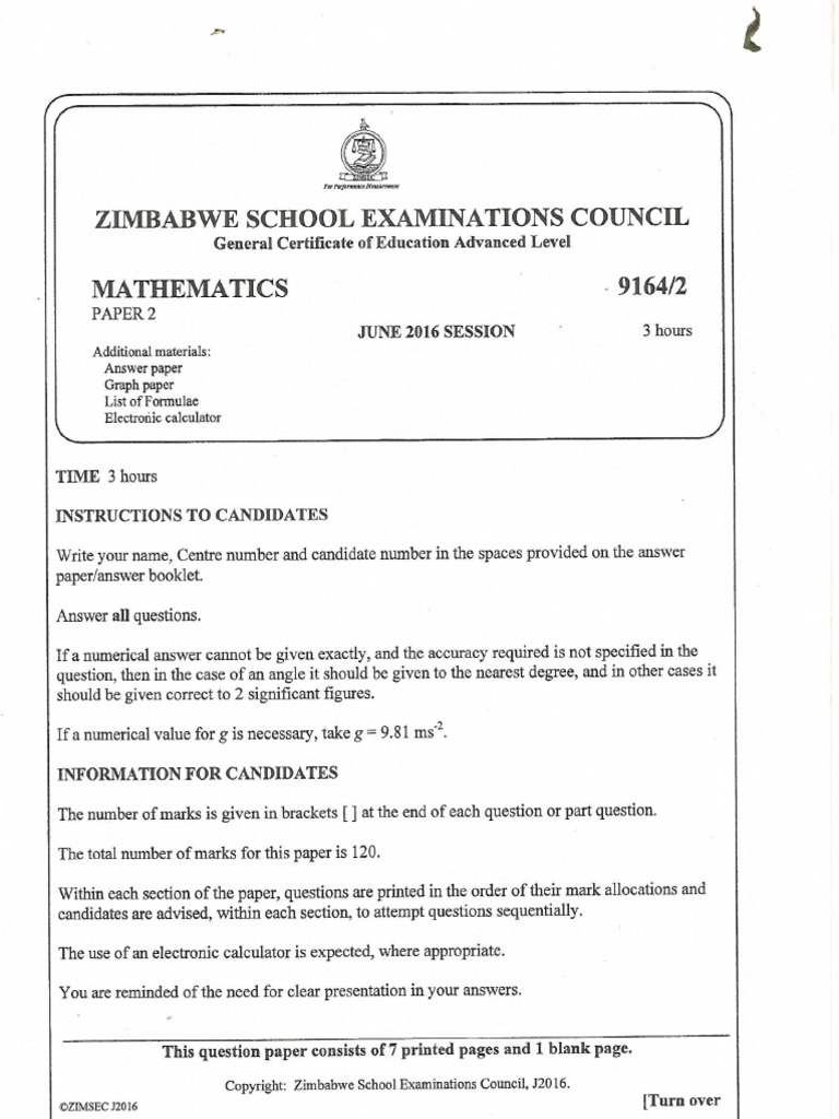Mathematics Paper 2-J2016 | PDF