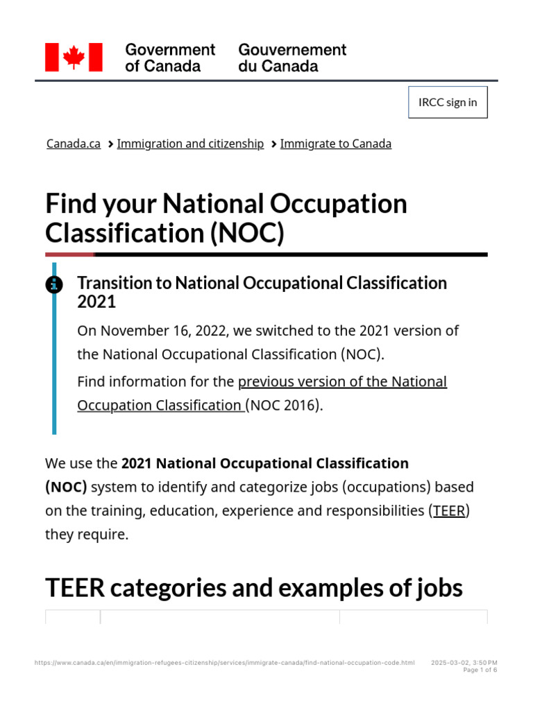 Find Your NOC Code in Canada | PDF