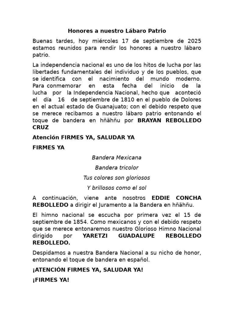 Honores a la Bandera y la Independencia | PDF | México | Folklore Mexicano
