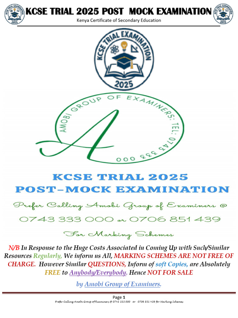KCSE 2025 Post Mock Exam Guide | PDF | Foods | Biology