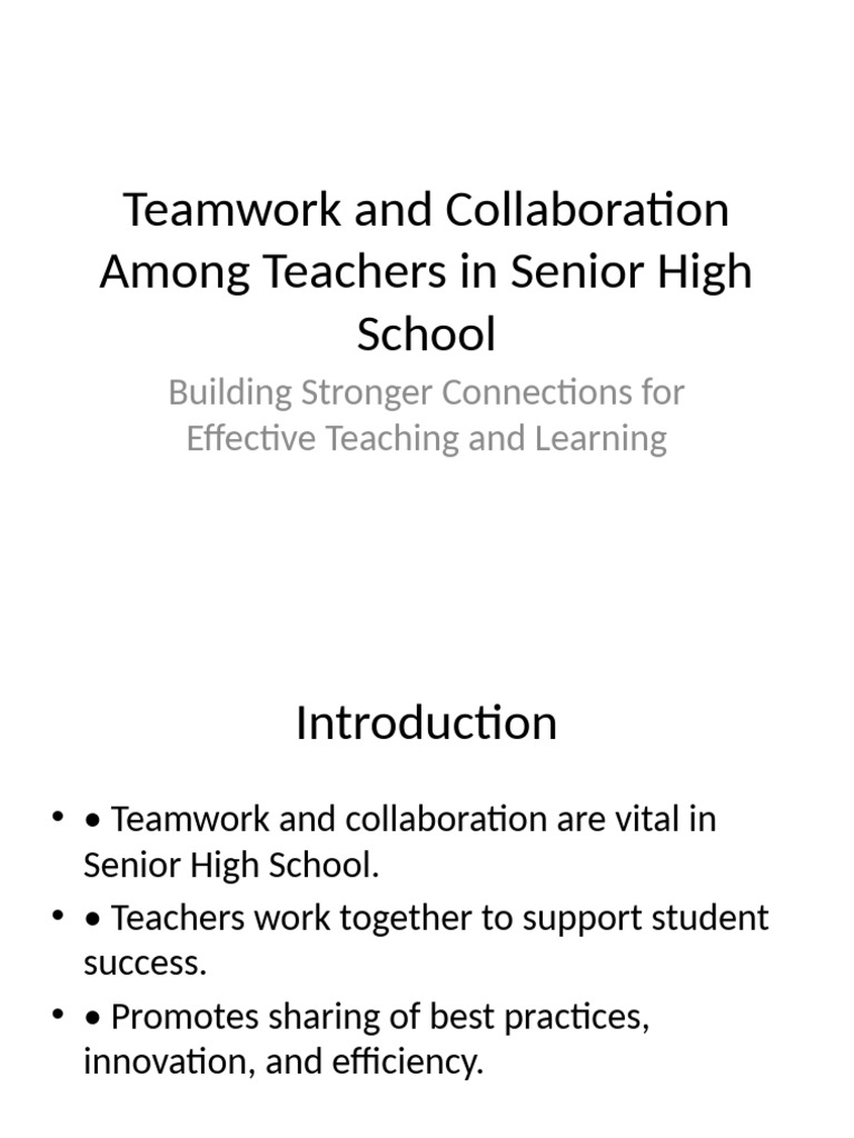 Teamwork and Collaboration SHS | PDF