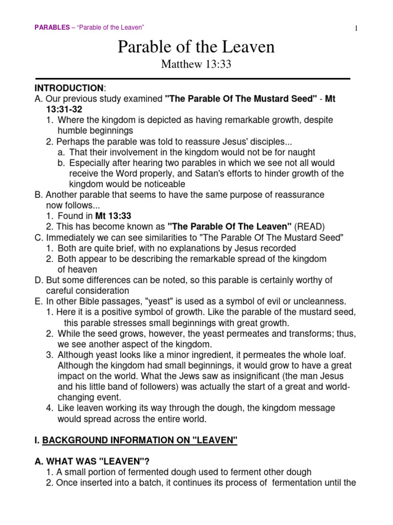 Parable of the Leaven Explained | PDF | Parables Of Jesus | Jesus
