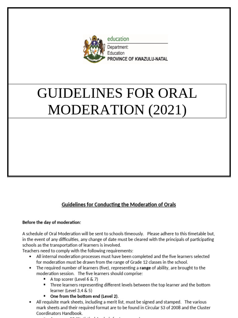 Oral Moderation Guidelines 2021 | PDF | Educational Technology | Friendship
