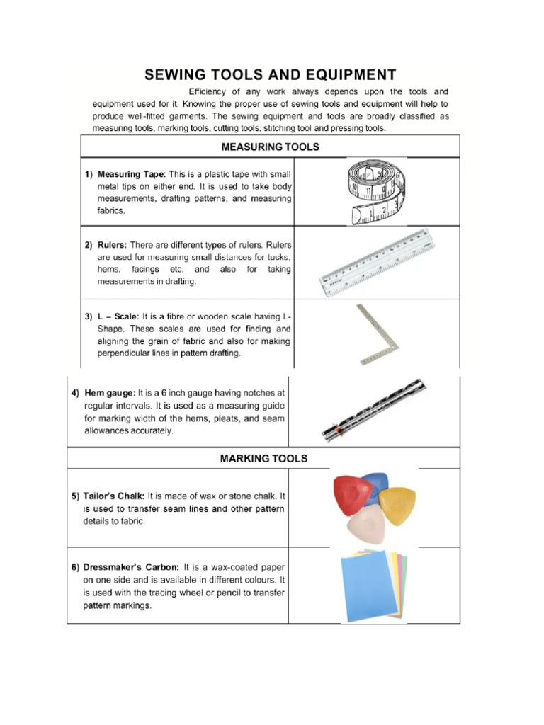 Sewing Tools and Equipment | PDF