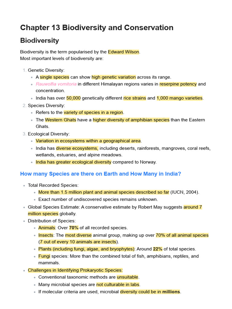 Biodiversity and Conservation in India | PDF | Biodiversity ...