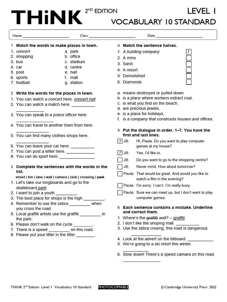 Vocabulary and Grammar Exercises Level 1 | PDF
