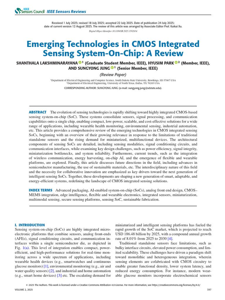 CMOS Integrated Sensing SoCs Review | PDF | System On A Chip | Sensor