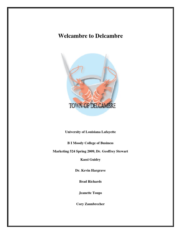 Welcambre To Delcambre University of Louisiana Lafayette Download Free PDF Tourism Market