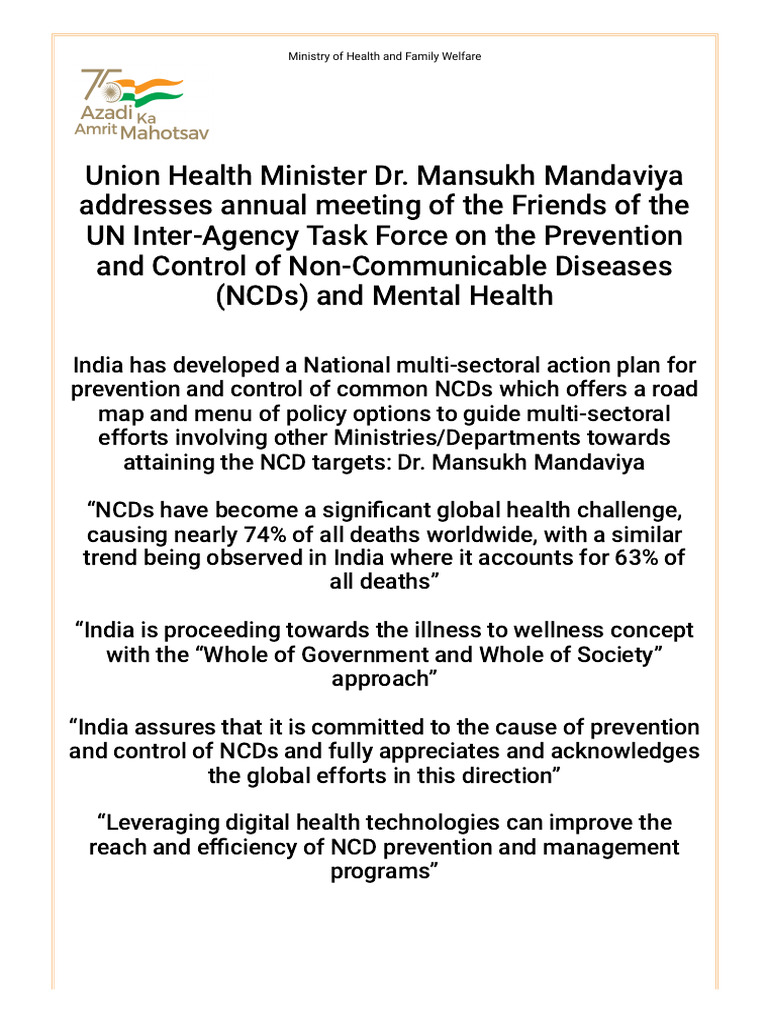 India’s NCD Prevention Strategy 2023 | PDF | Non Communicable Disease ...