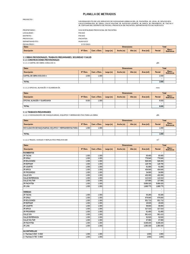 4.2 Planilla de Metrados Por Items | PDF