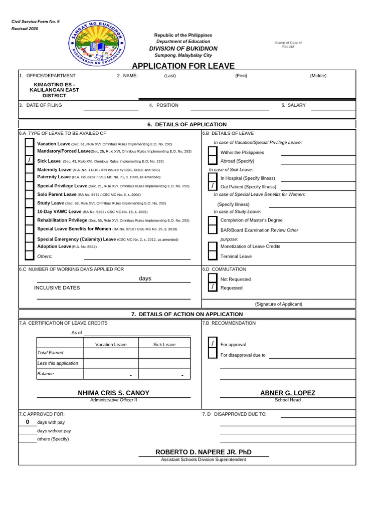 Civil Service Leave Application Form | PDF