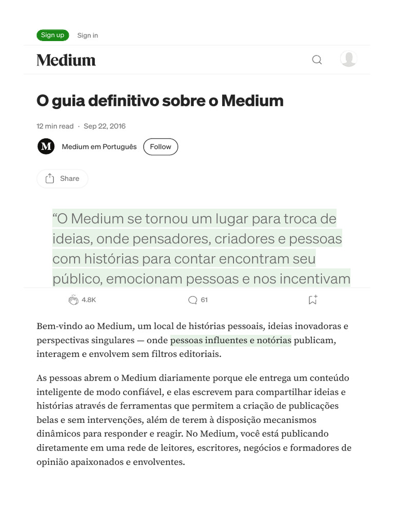 Guia Completo para Usar o Medium | PDF | Facebook