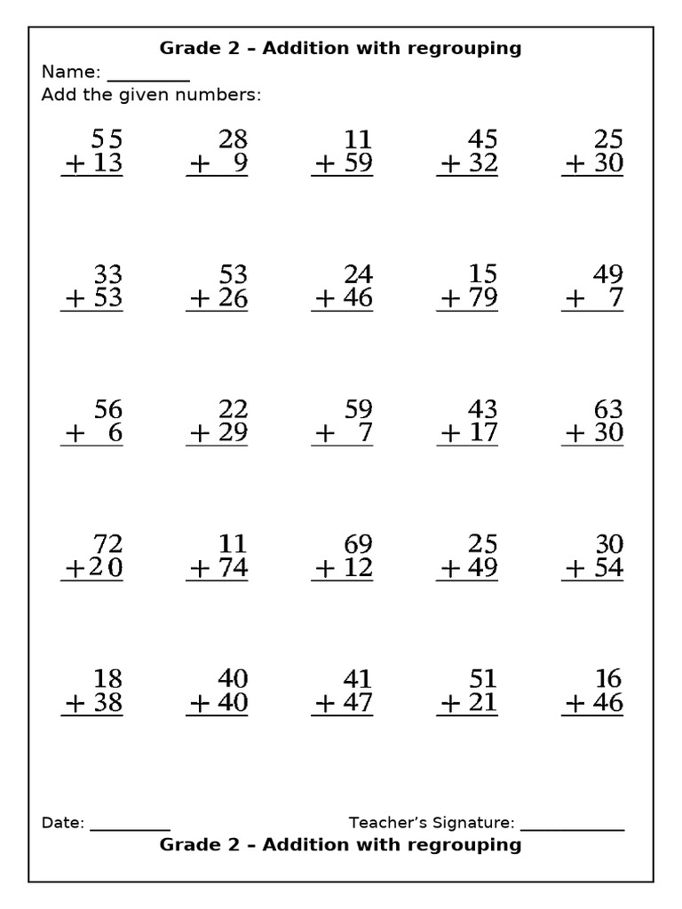 Grade 2 Addition with Regrouping Worksheet | PDF