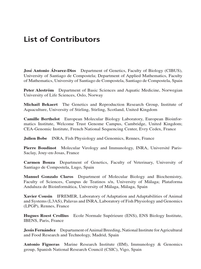 List of Contributors 2016 Genomics in Aquaculture | PDF | Biotechnology ...