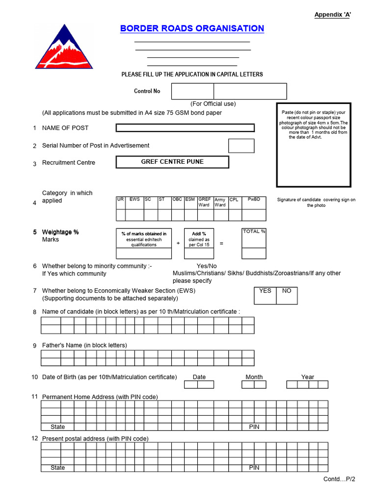 BRO Recruitment Application Form 2024 | PDF | Driver's License
