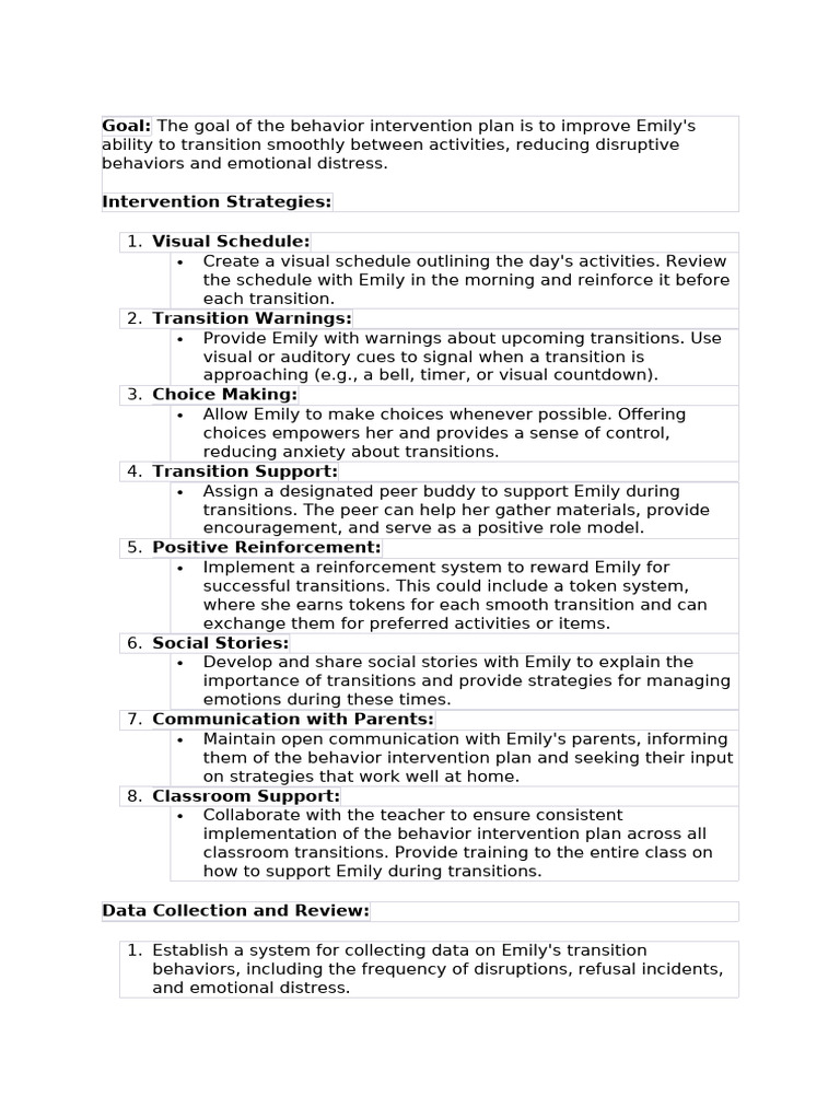Emily's Transition Support Plan | PDF | Reinforcement | Communication