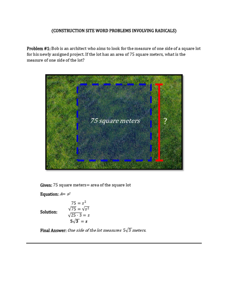 Radical Word Problems in Construction | PDF | Units Of Measurement | Length
