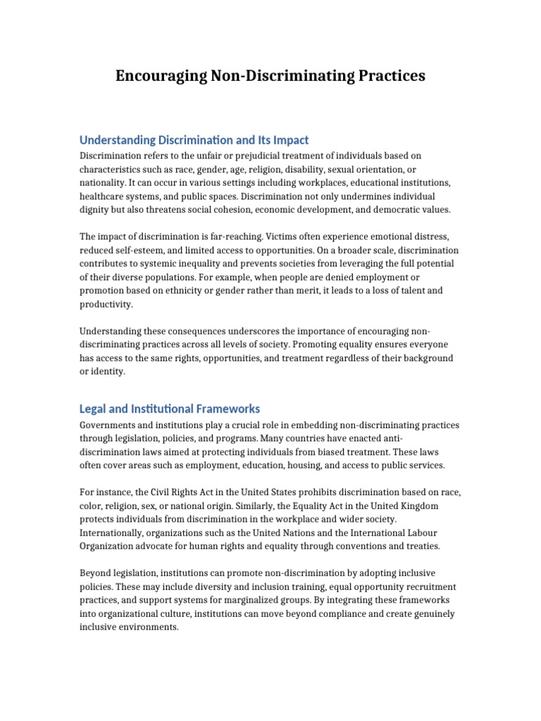 Promoting Non-Discrimination Practices | PDF | Discrimination | Equal ...
