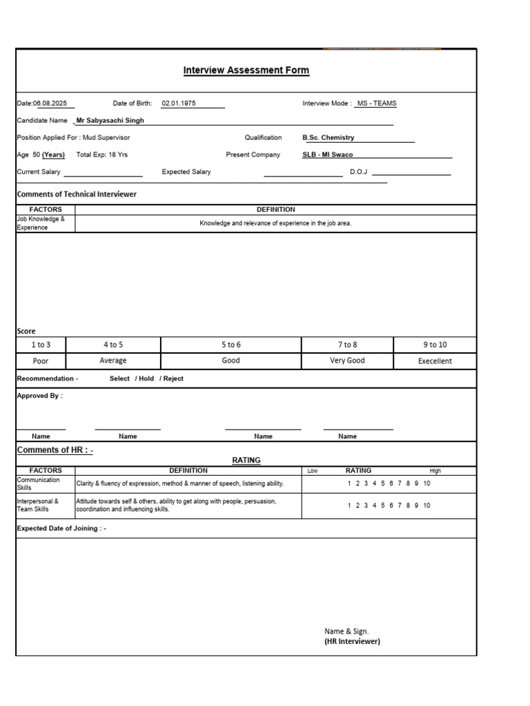 Interview Assessment for Mud Supervisor | PDF