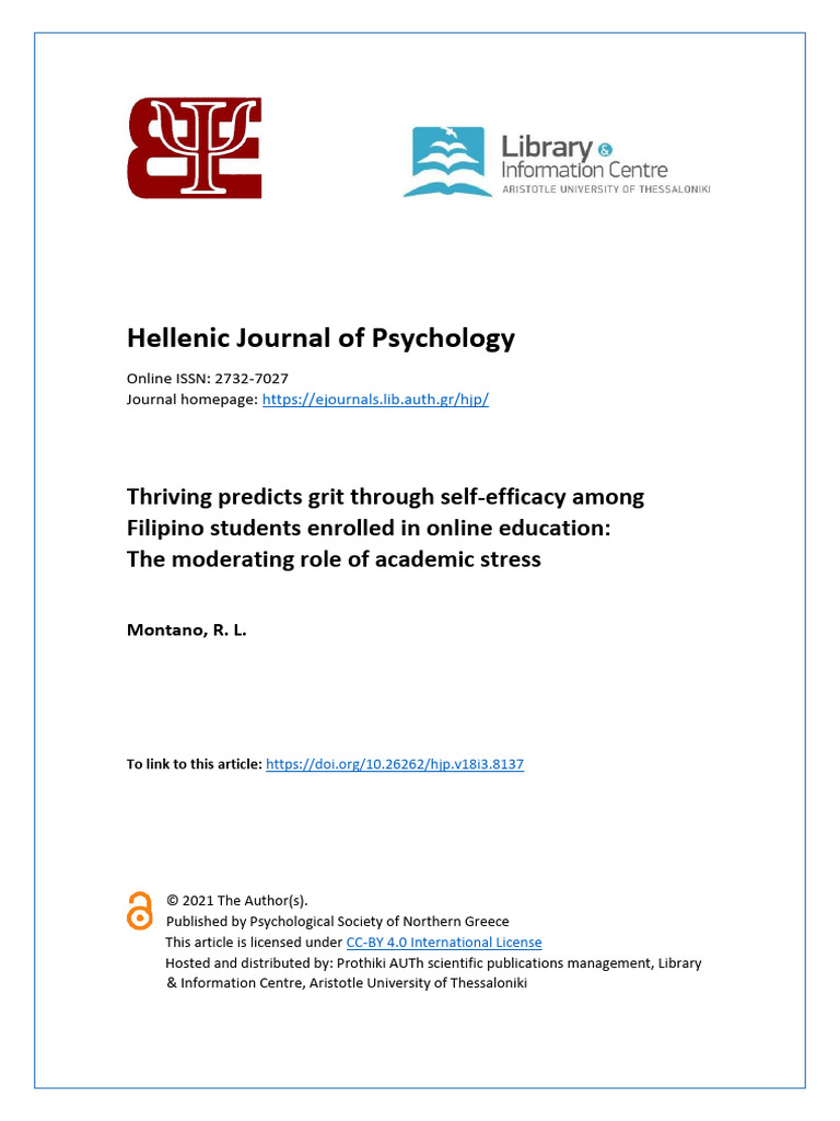 Thriving, Grit, and Academic Stress in Students | PDF | Self Efficacy ...