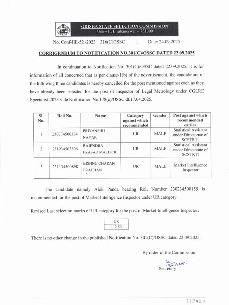 Corrigendum To Notification No.301 | PDF