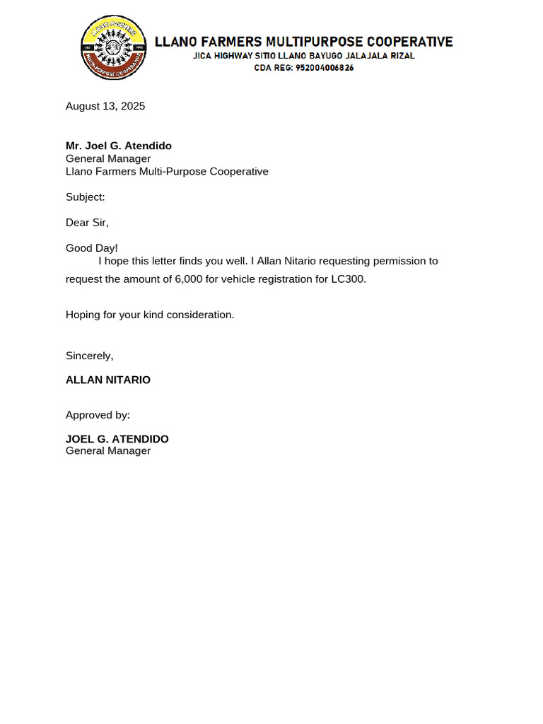 Vehicle Registration Request Letter | PDF