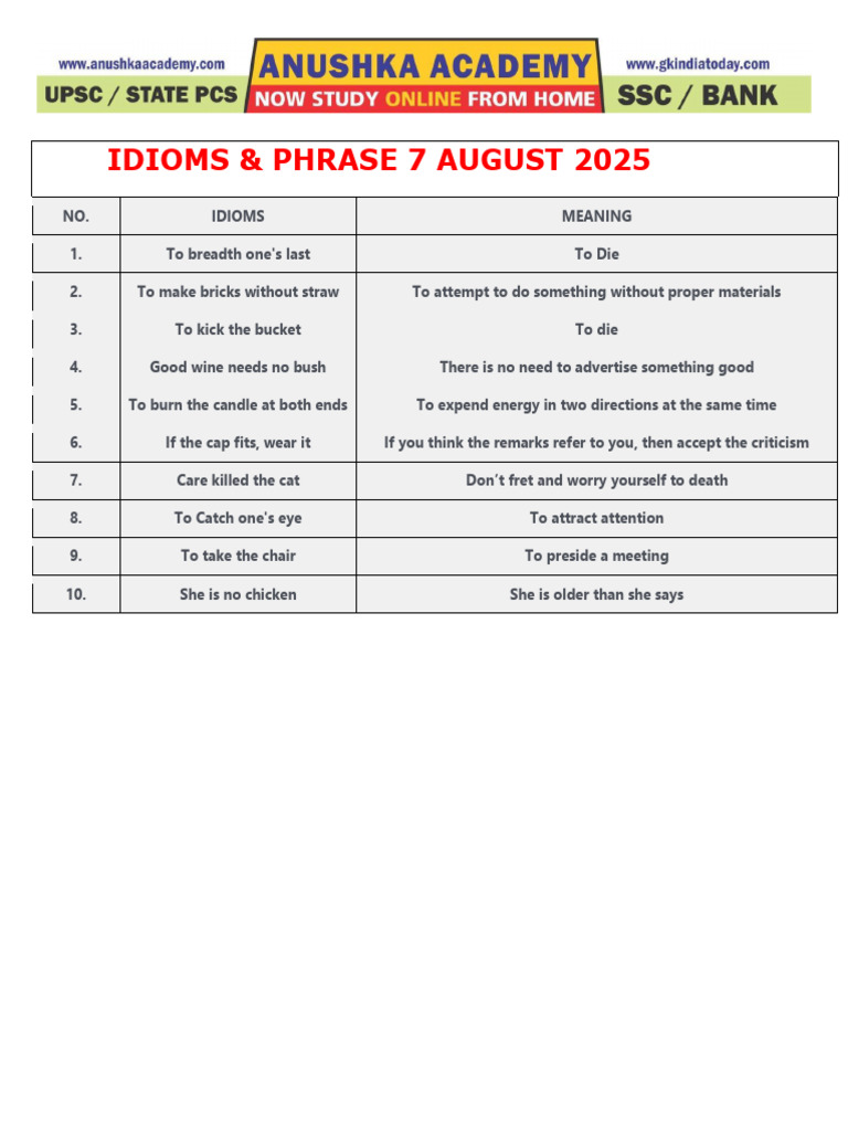 Idiom 7 Aug 2025 | PDF