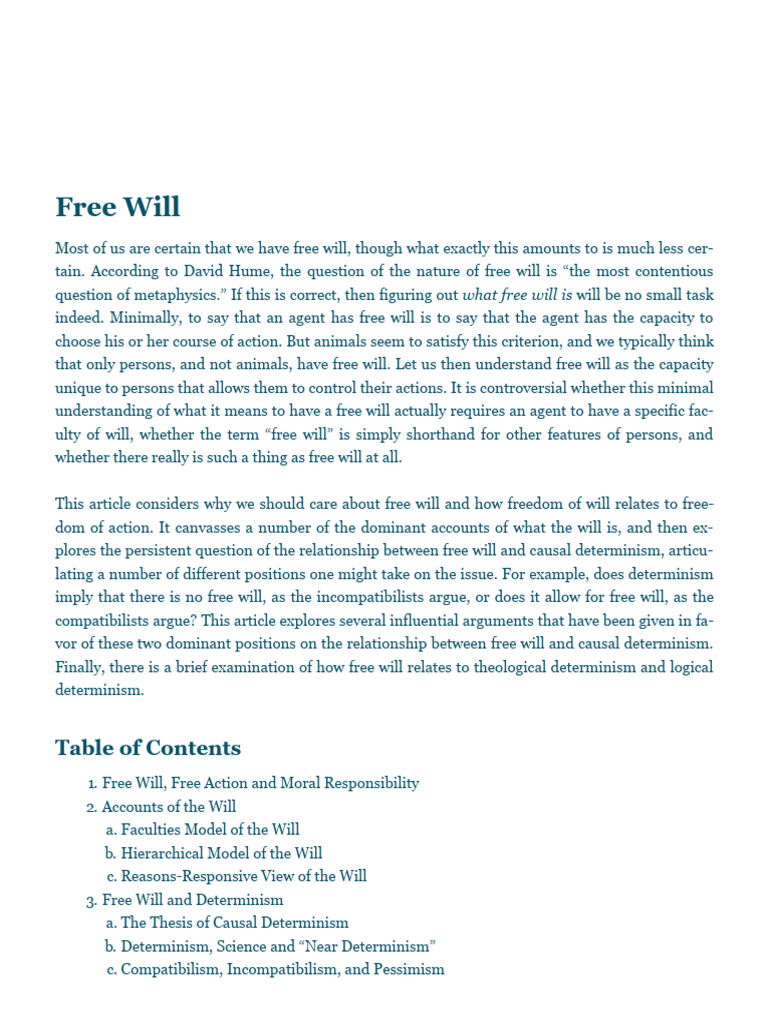 Understanding Free Will and Determinism | PDF | Free Will | Determinism