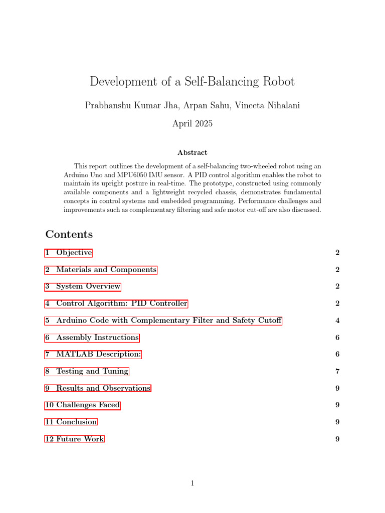 Self-Balancing Robot Development Guide | PDF