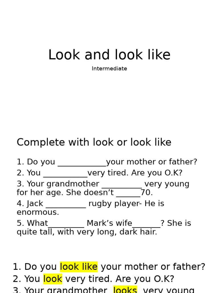 Look vs. Look Like: Exercises | PDF