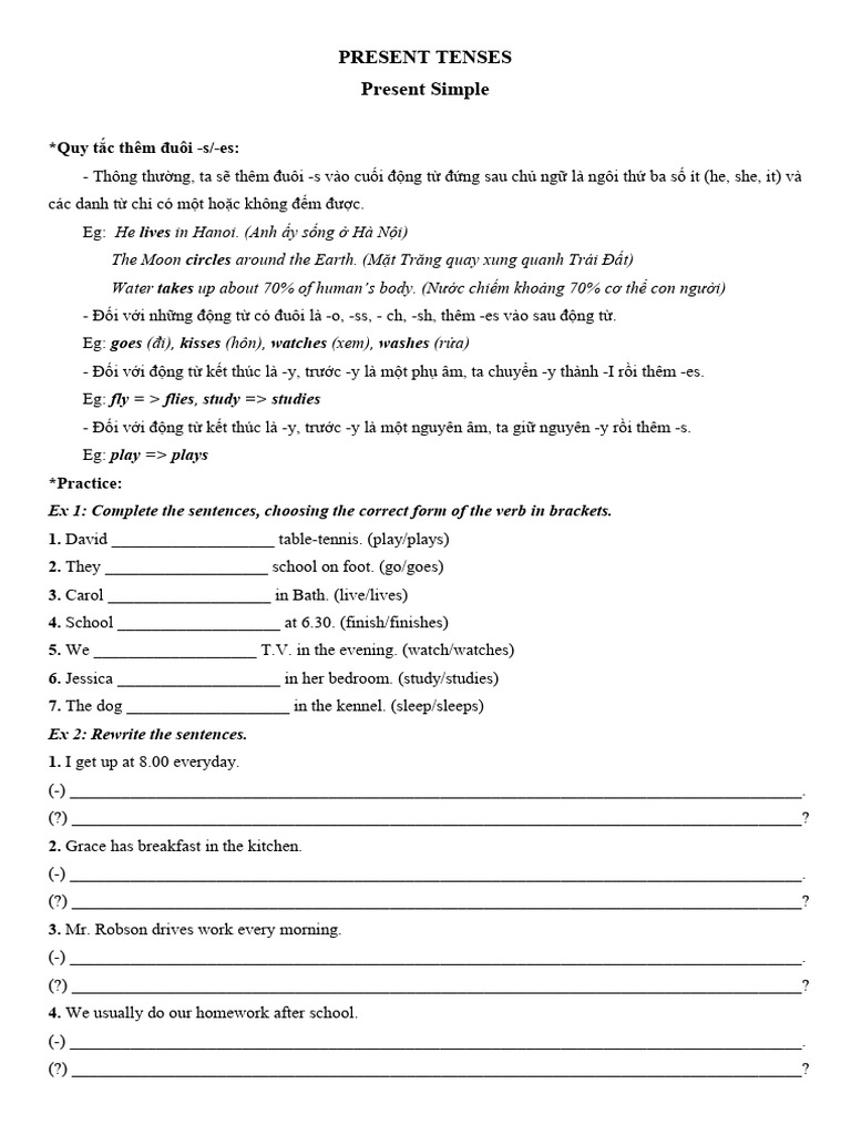 Present Simple Tense Rules and Exercises | PDF