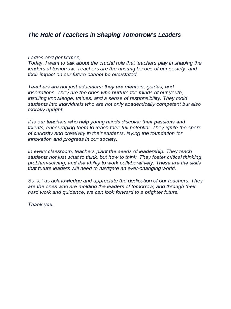 The Role of Teachers in Shaping Tomorrow | PDF