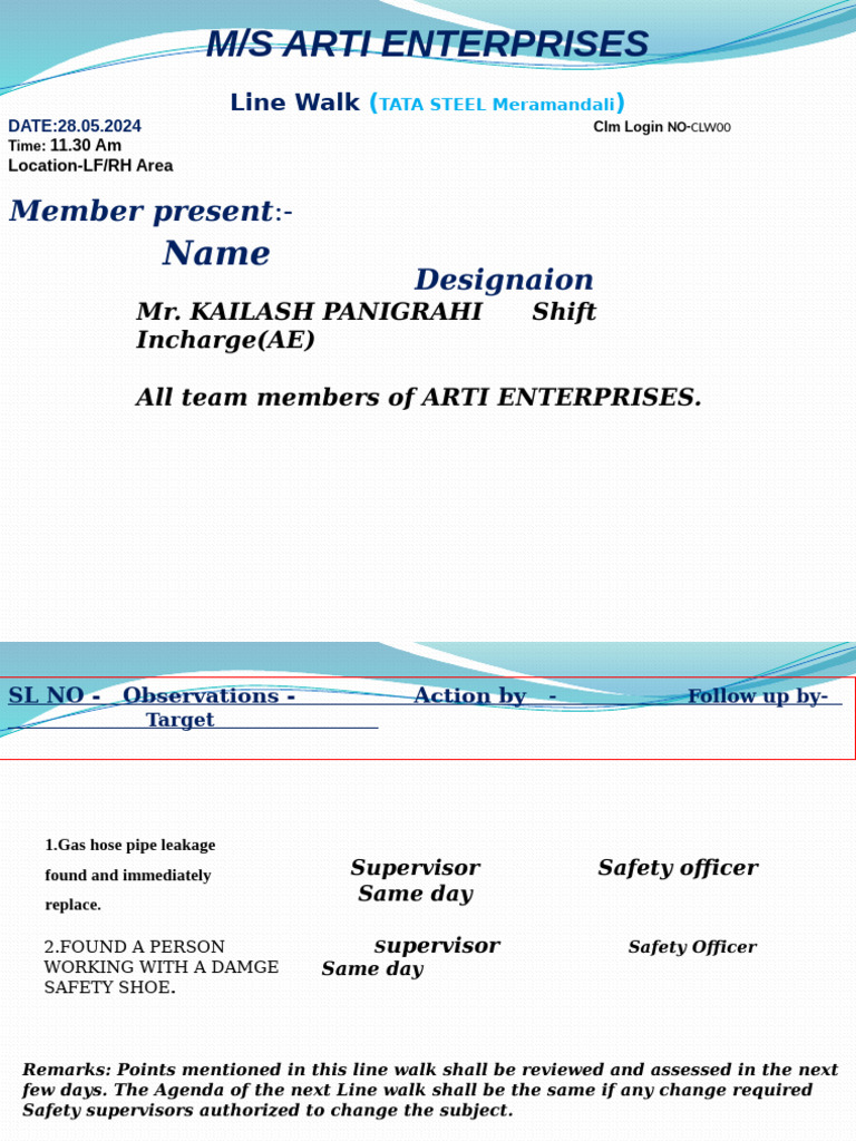Line Walk Report: Safety Observations | PDF