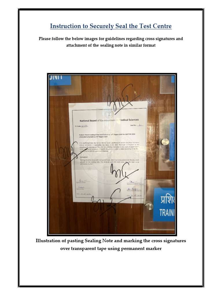 Secure Sealing Instructions for Test Centre | PDF