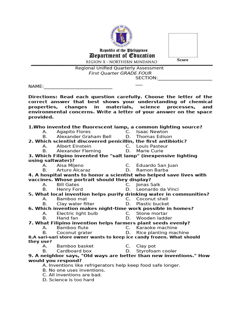 Grade 4 Science Assessment: Chemical Properties | PDF | Recycling | Waste