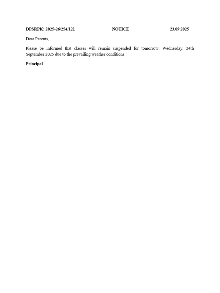 Class Suspension Notice for Sept 24, 2025 | PDF