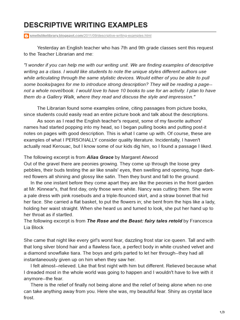 Descriptive Writing Examples for Students | PDF