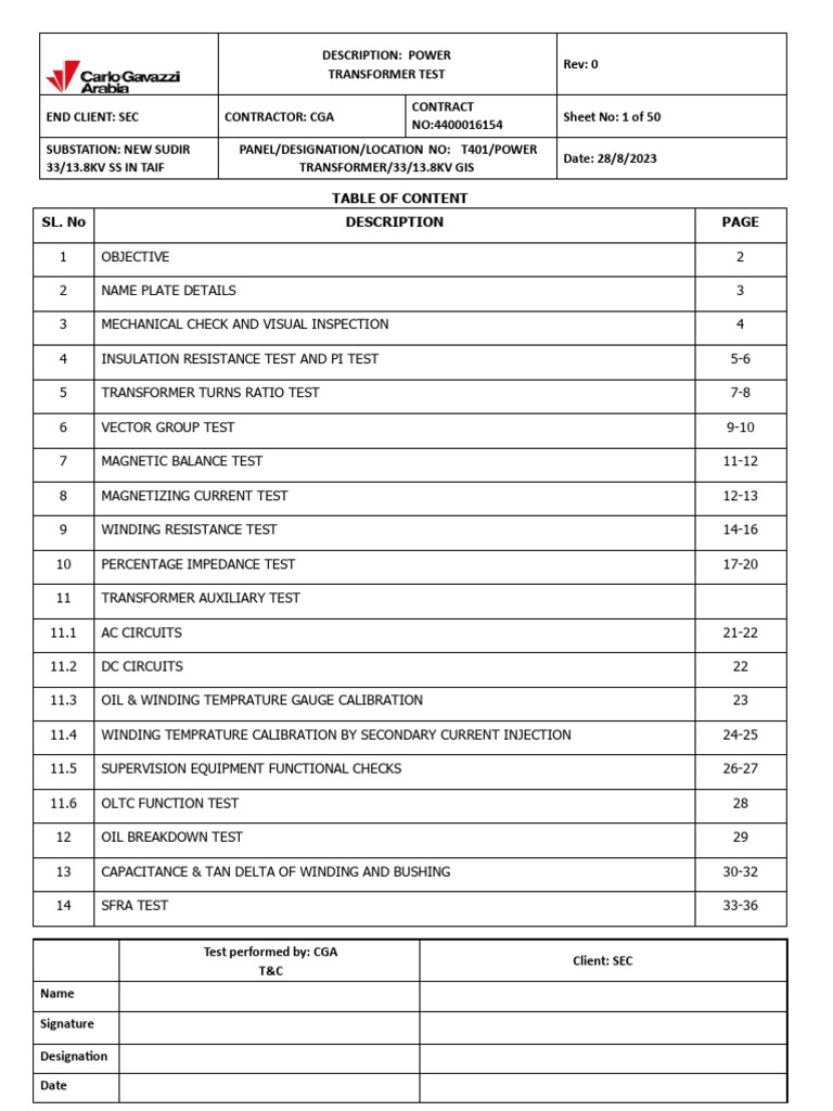 1.trafo Test Report (25 Mva-T401) | PDF | Transformer | Voltage