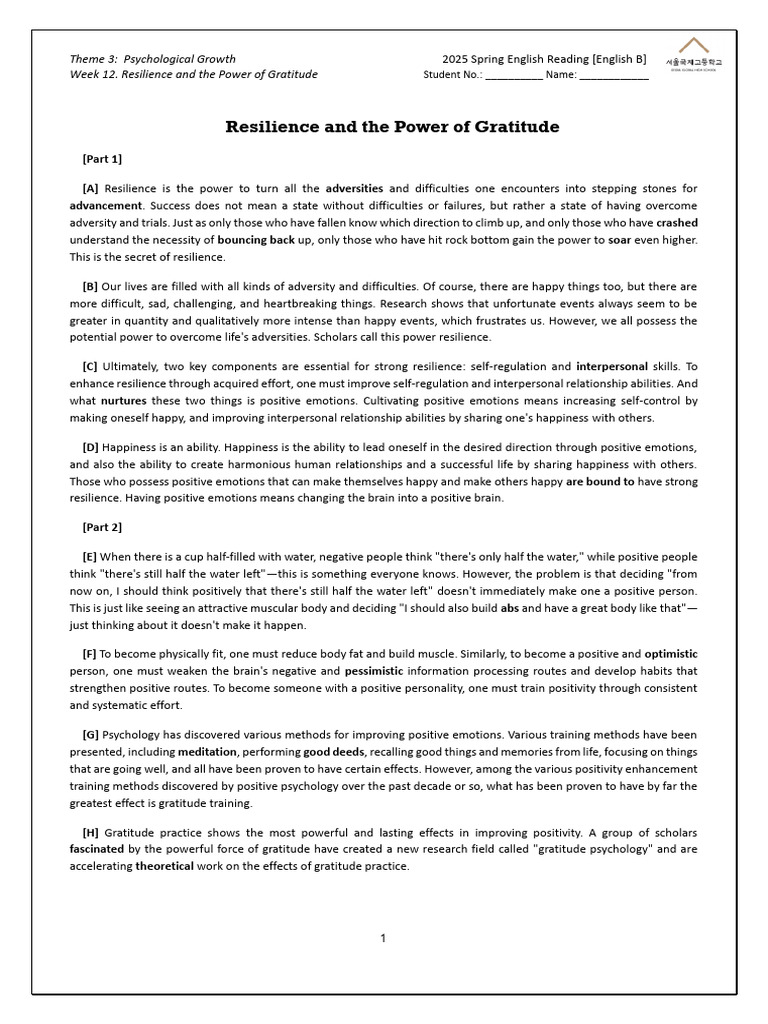 Resilience Through Gratitude Training | PDF | Psychological Resilience ...