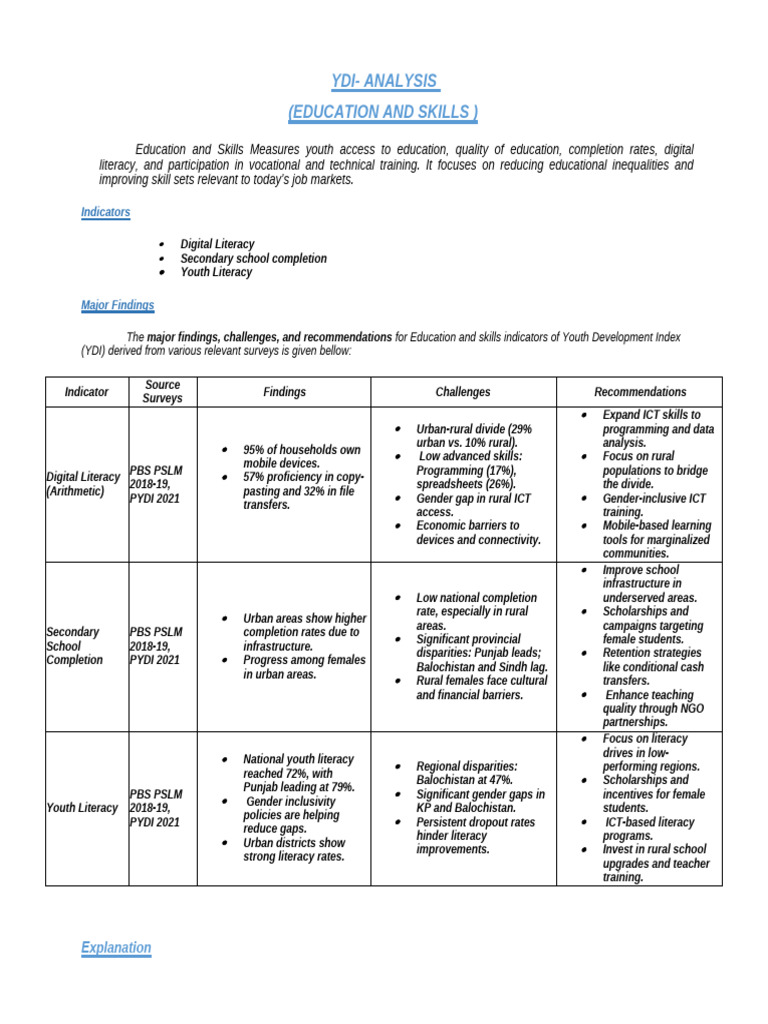 Youth Education and Skills Analysis Report | PDF | Information And ...