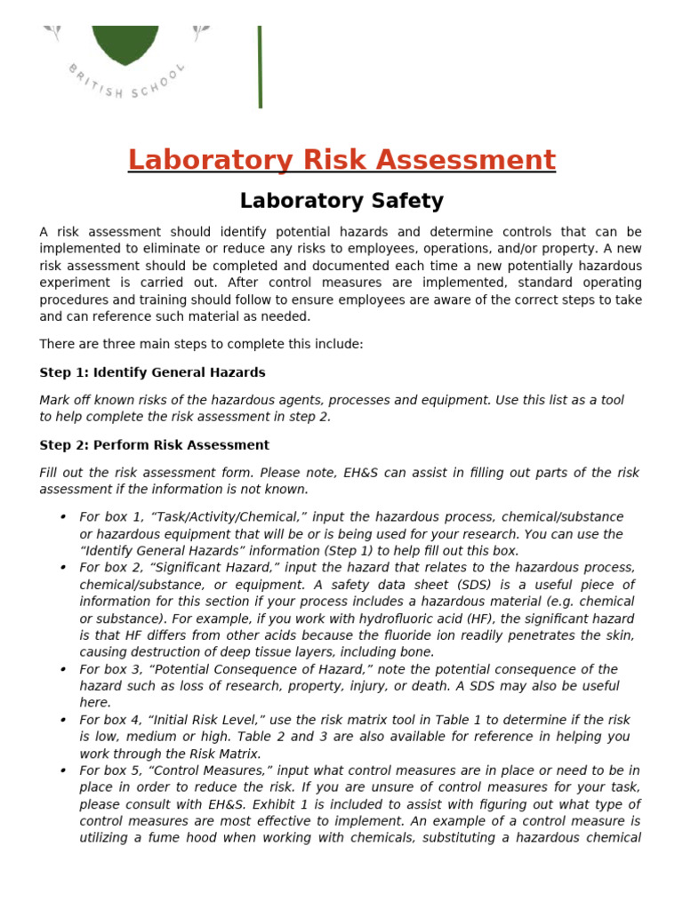 Lab Risk Assessment | PDF | Personal Protective Equipment | Laboratories