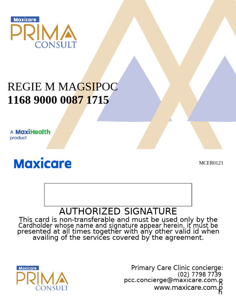 Maxicare Primary Care Card Details | PDF