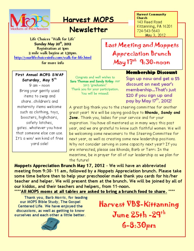 MOPS Newsletter: Events & Updates | PDF | Lifestyle