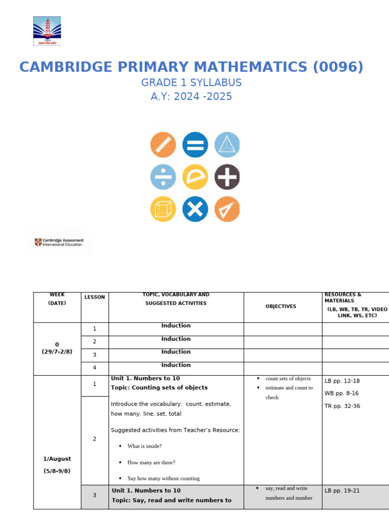 Grade 1 Cambridge Math Syllabus 2024-25 | PDF | Shape | Length