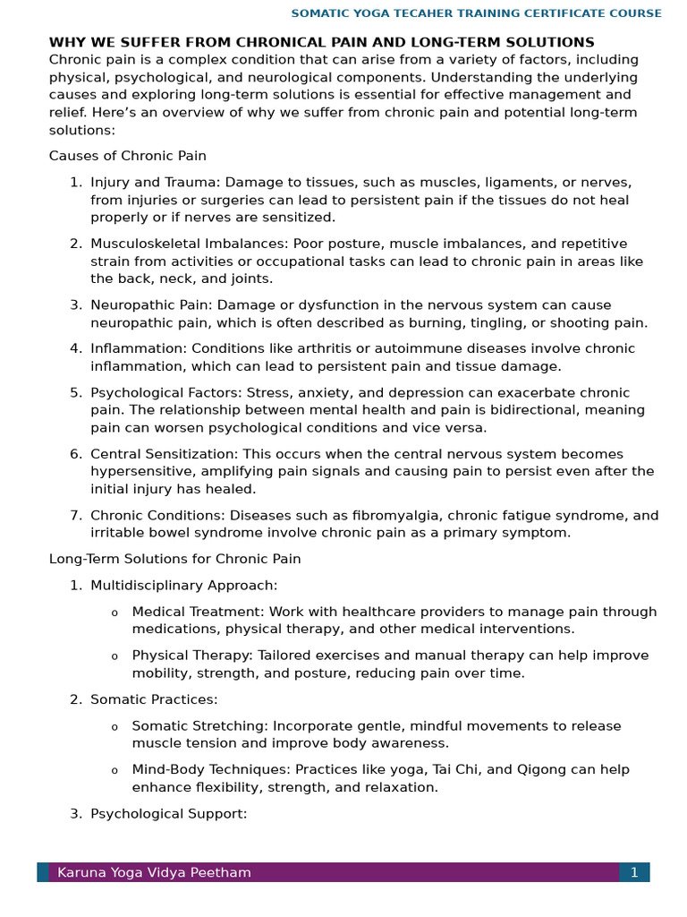 Chronic Pain Solutions and Management | PDF | Pain | Chronic Pain