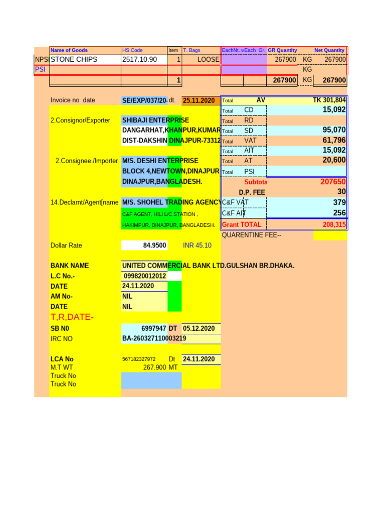 Invoice for Stone Chips Export | PDF | Supply Chain Management | Business