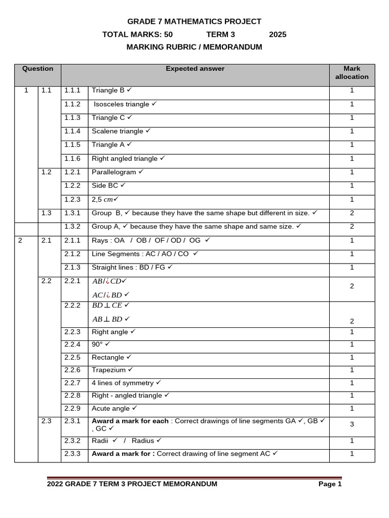 Grade 7 Term 3 Math Project Memo | PDF | Triangle | Triangle Geometry