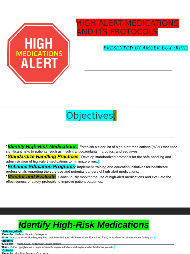 High Alert Medications and Its Protocols Upt | PDF | Pharmacy | Opioid