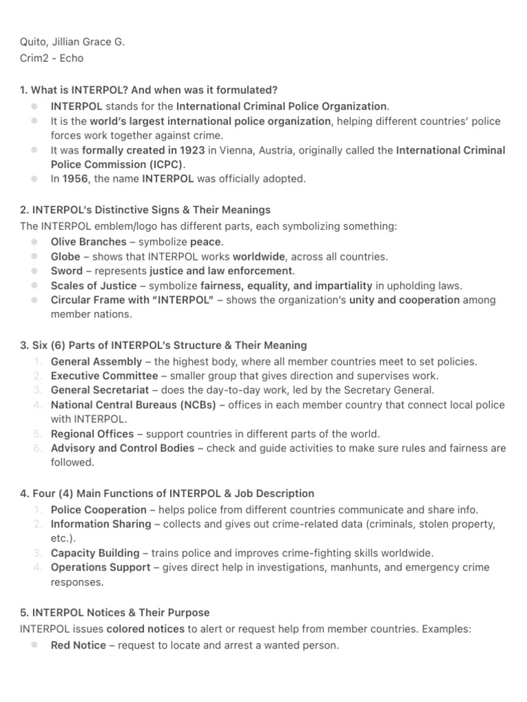 Understanding INTERPOL: Structure & Functions | PDF | Police | Crime ...