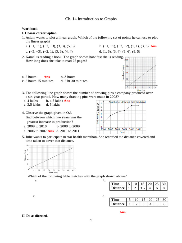 Graphs Workbook: Exercises & Solutions | PDF | Cartesian Coordinate ...